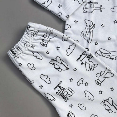 Night Suit For Baby – Airplane Design Bluish Grey Colour