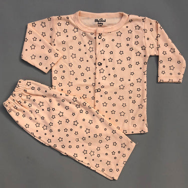 Night Suit For Baby – Star Design Peach Colour