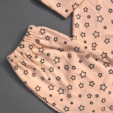 Night Suit For Baby – Star Design Peach Colour