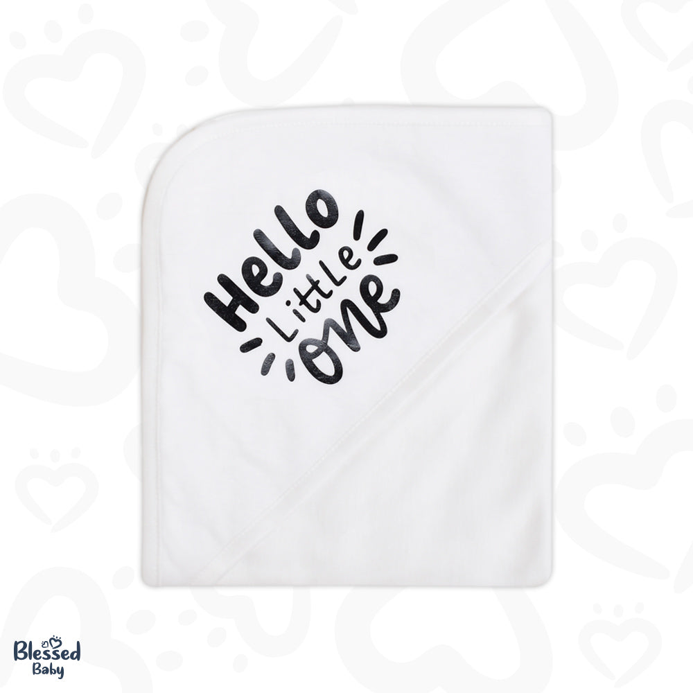 White Wrapping Sheet For Newborn Baby - Hello Little One Design - 75cm x 75cm