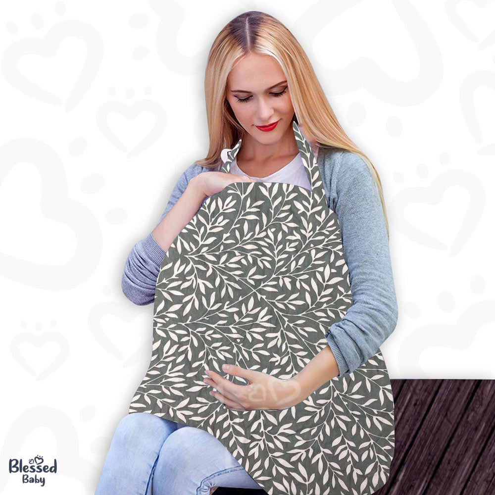 Feeding Apron / Nursing Cover – Sage Green Leaf Print