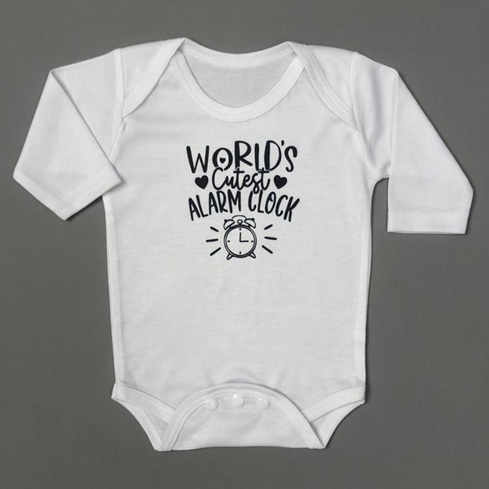 Baby Romper White Alarm Clock Design - Full Sleeves