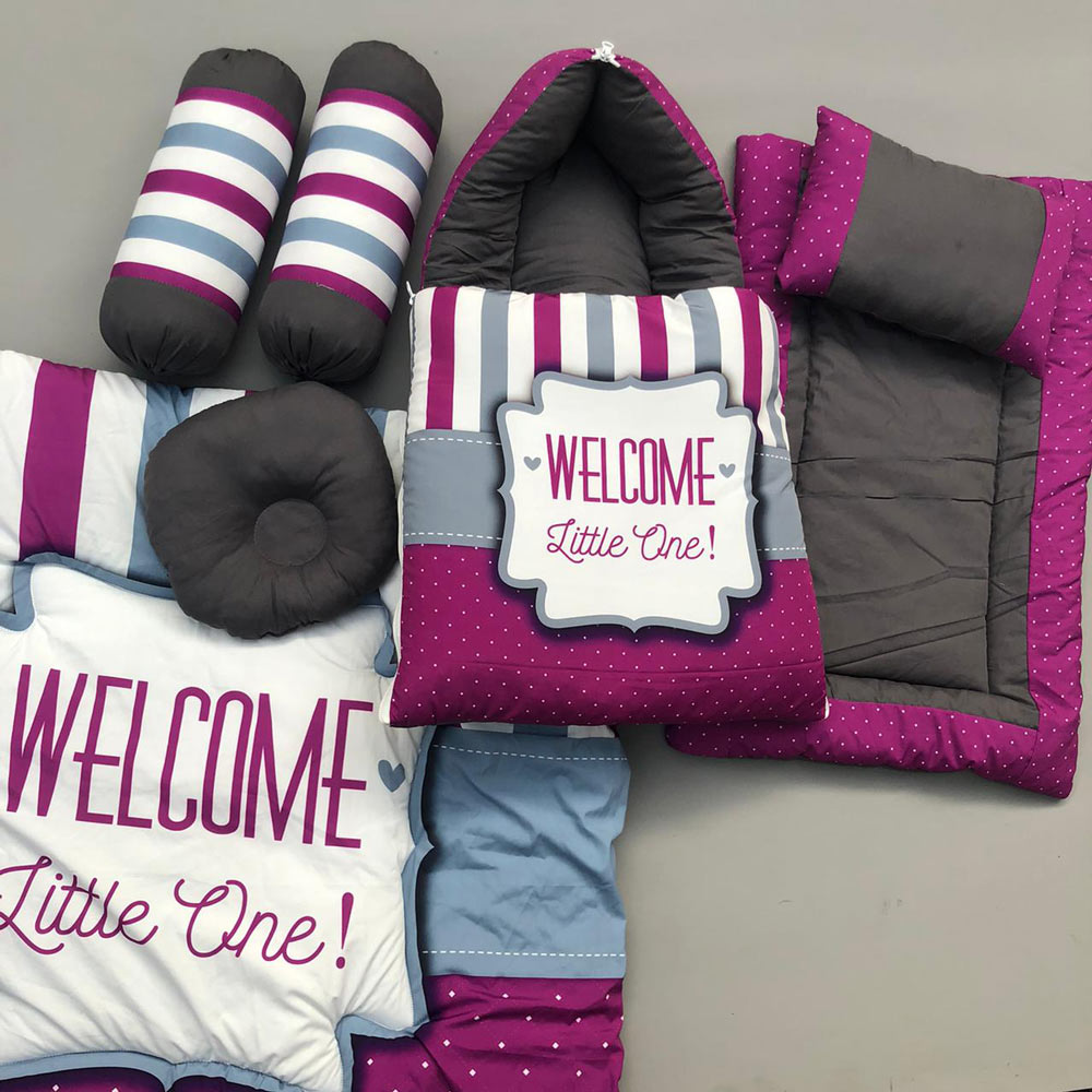 7Pcs Bedding Set - Welcome Purple Design