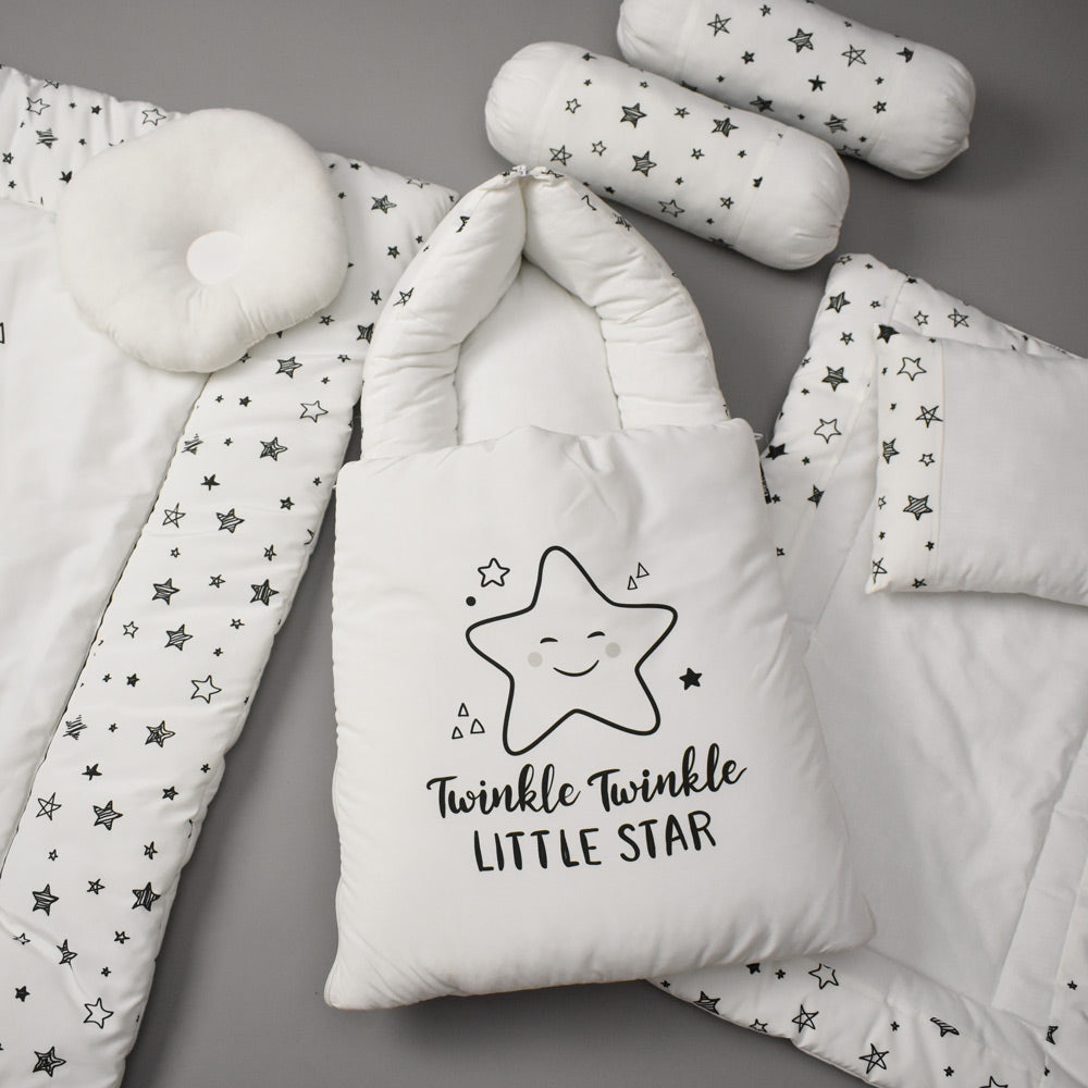 7Pcs Bedding Set - Twinkle White Design