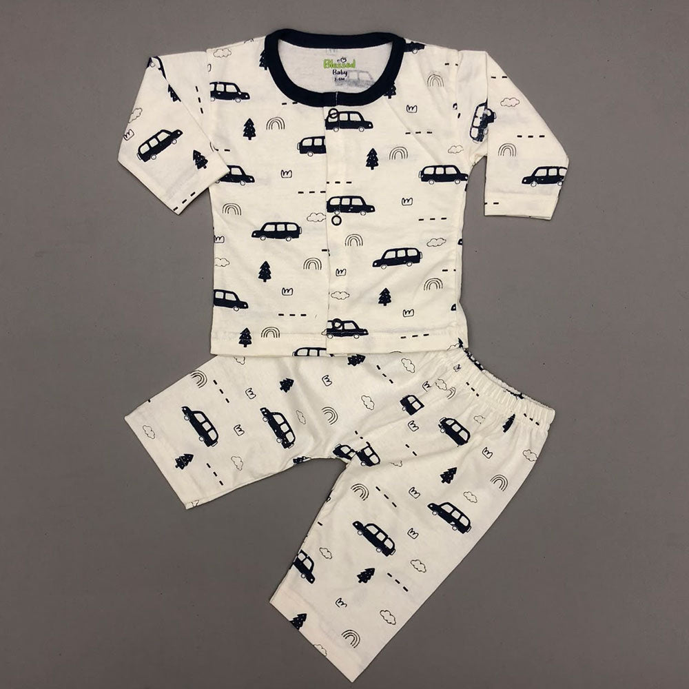 Night Suit For Baby – Navy Blue Cars Design