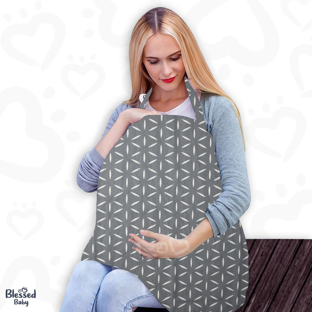 Feeding Apron / Nursing Cover – Grey Petal Lattice Design