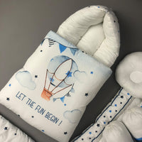 7Pcs Bedding Set - Air Balloon Blue Design