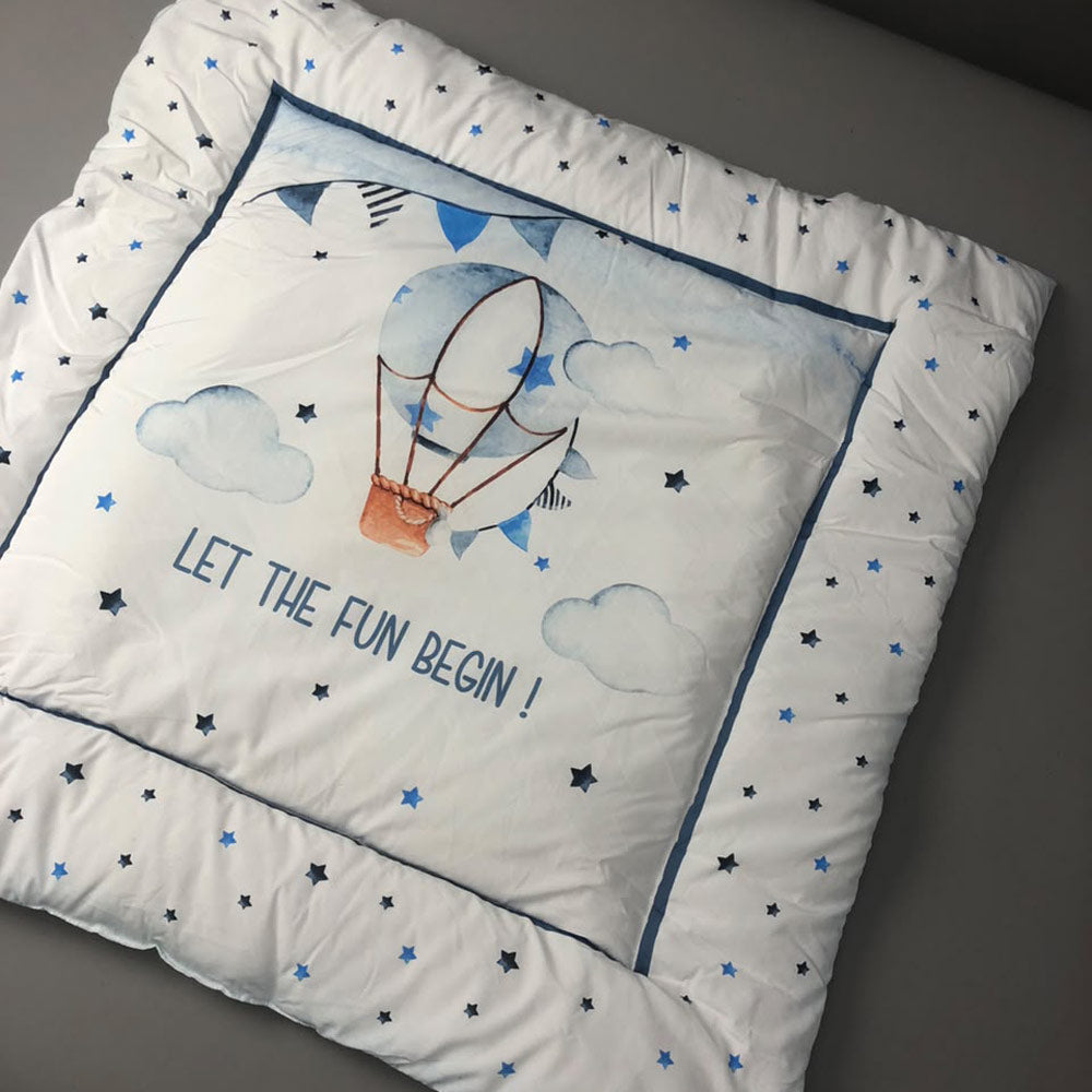 7Pcs Bedding Set - Air Balloon Blue Design