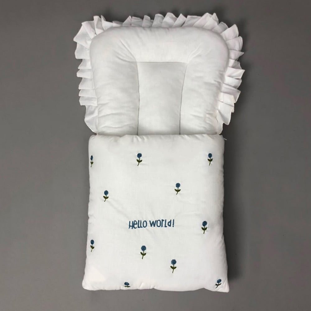 Baby Carry Nest – Hand Embroidery - Blue Flower Design