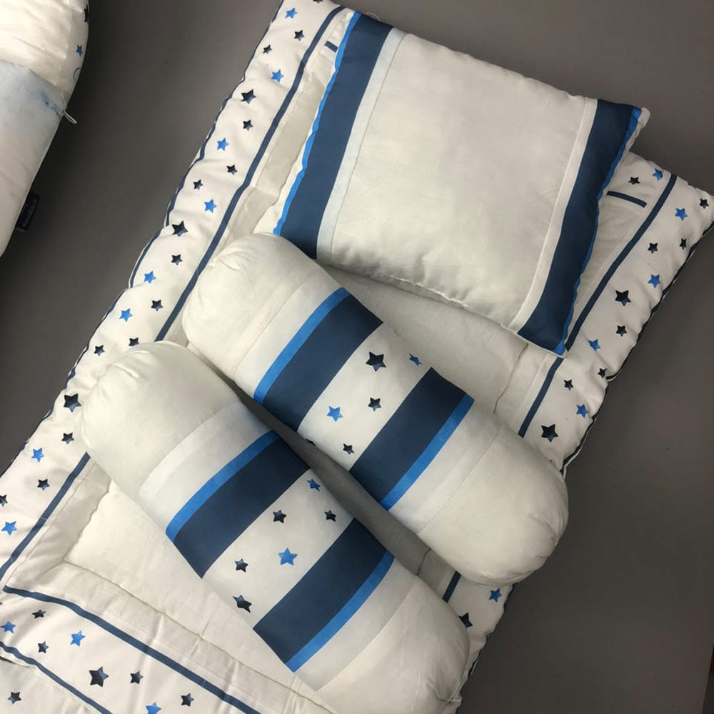 7Pcs Bedding Set - Air Balloon Blue Design