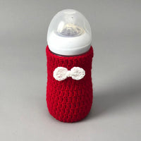 Handmade Crochet Feeder Cover - Red Bow Design