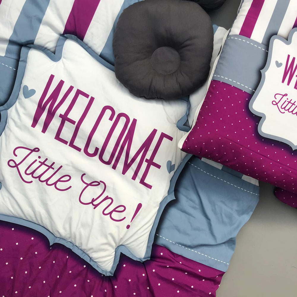 7Pcs Bedding Set - Welcome Purple Design