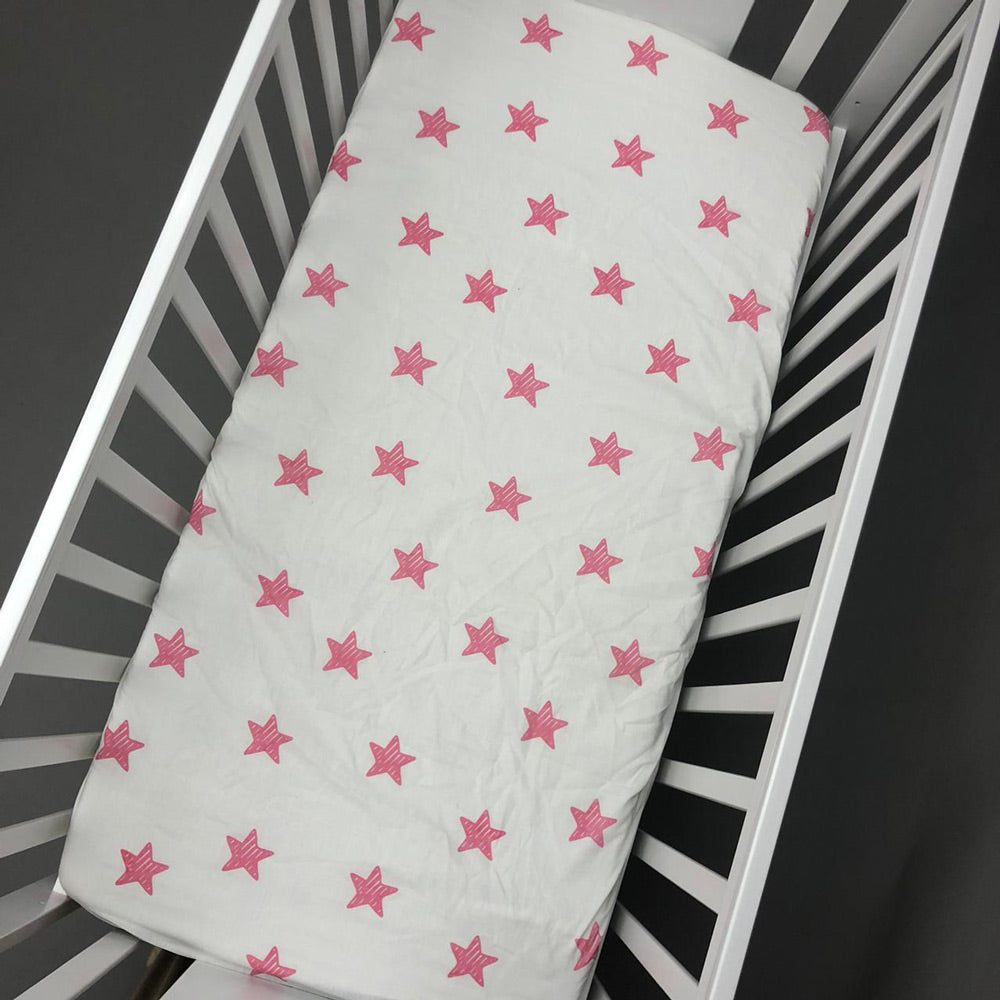 Baby Cot Bed Sheet - Stars Pink Design