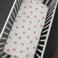 Baby Cot Bed Sheet - Stars Pink Design