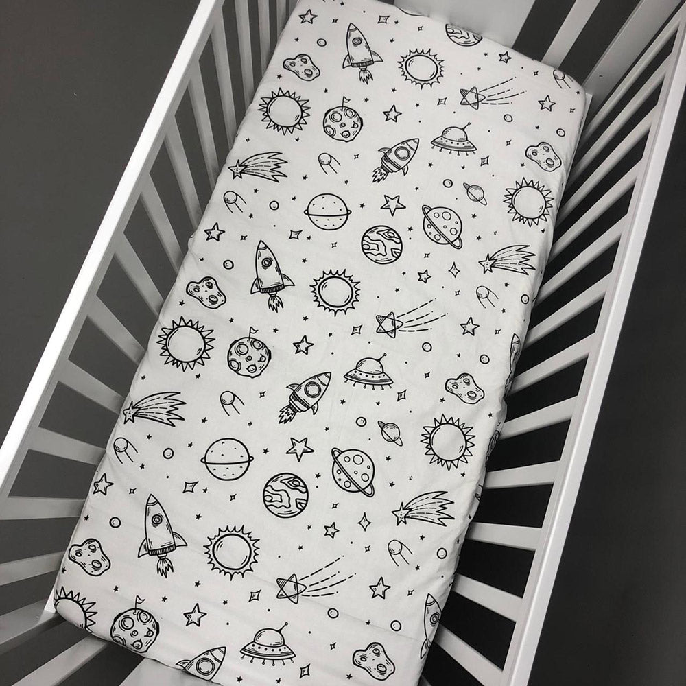 Baby Cot Bed Sheet - Space Design