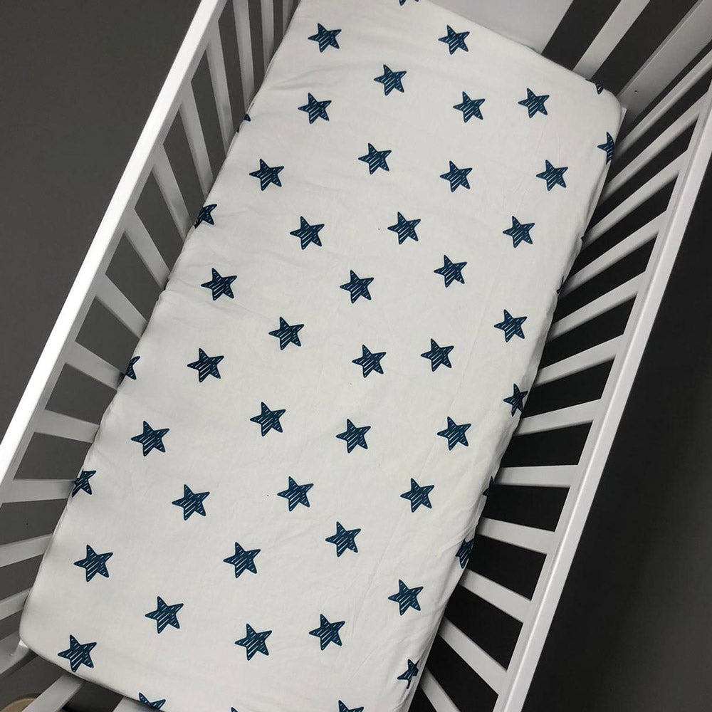 Baby Cot Bed Sheet - Stars Blue Design