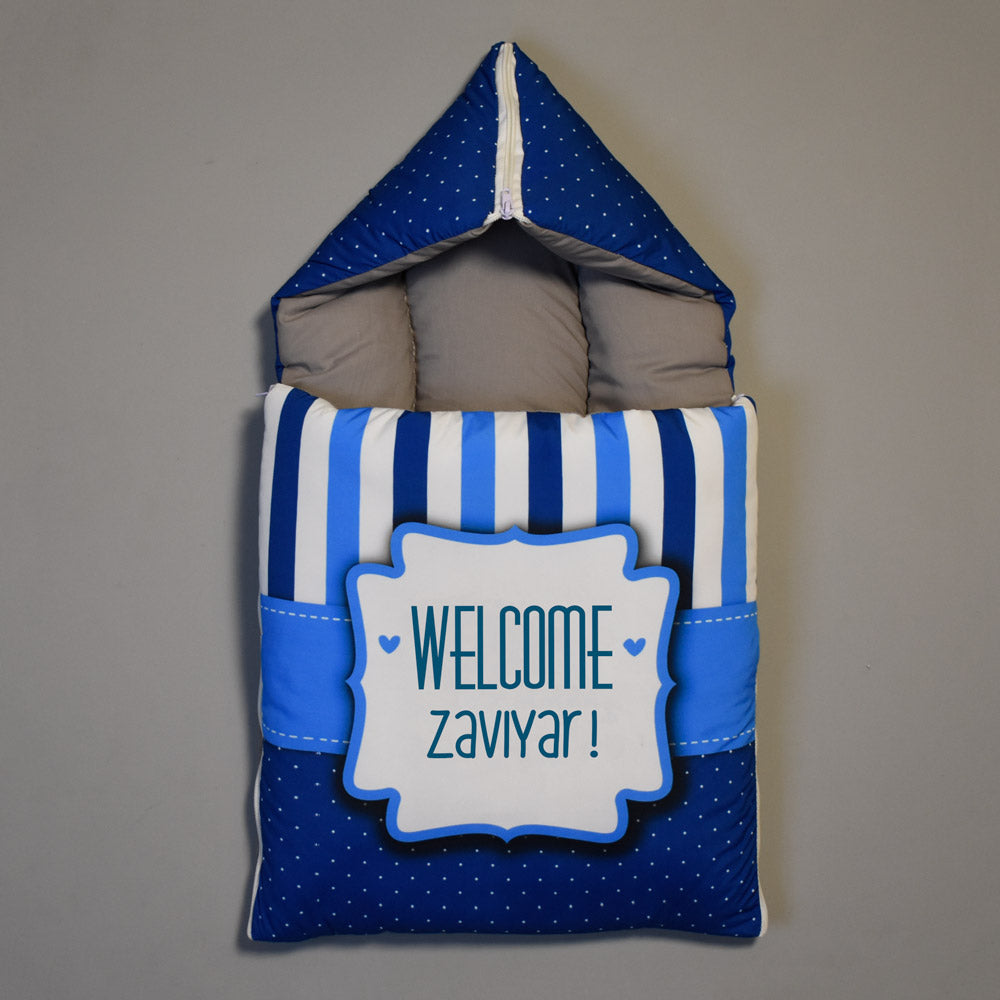 Baby Customized Carry Nest – Welcome Design Blue Colour