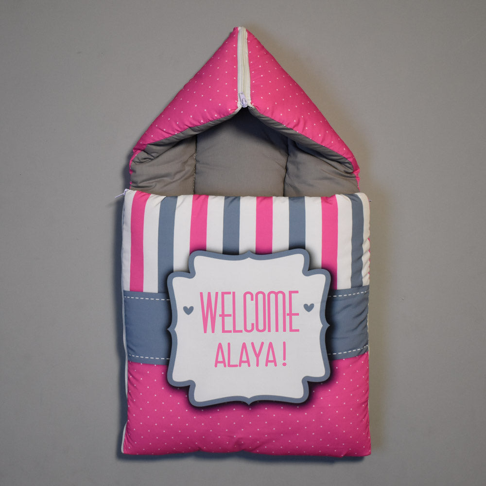 Baby Customized Carry Nest – Welcome Design Pink Colour