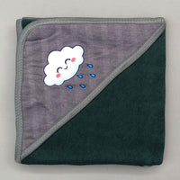 Bath Towel With Hood Green Cloud Design