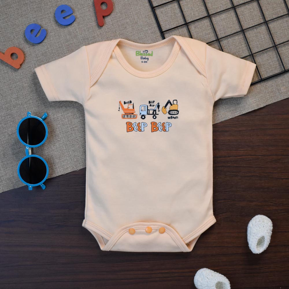 Baby Romper Beep Beep Design Peach