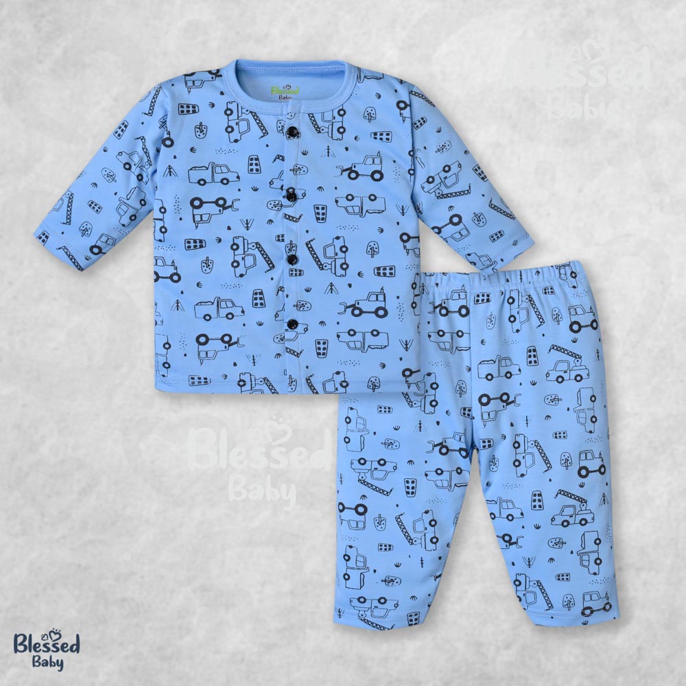 Night Suit For Baby – Truck Theme Blue Design