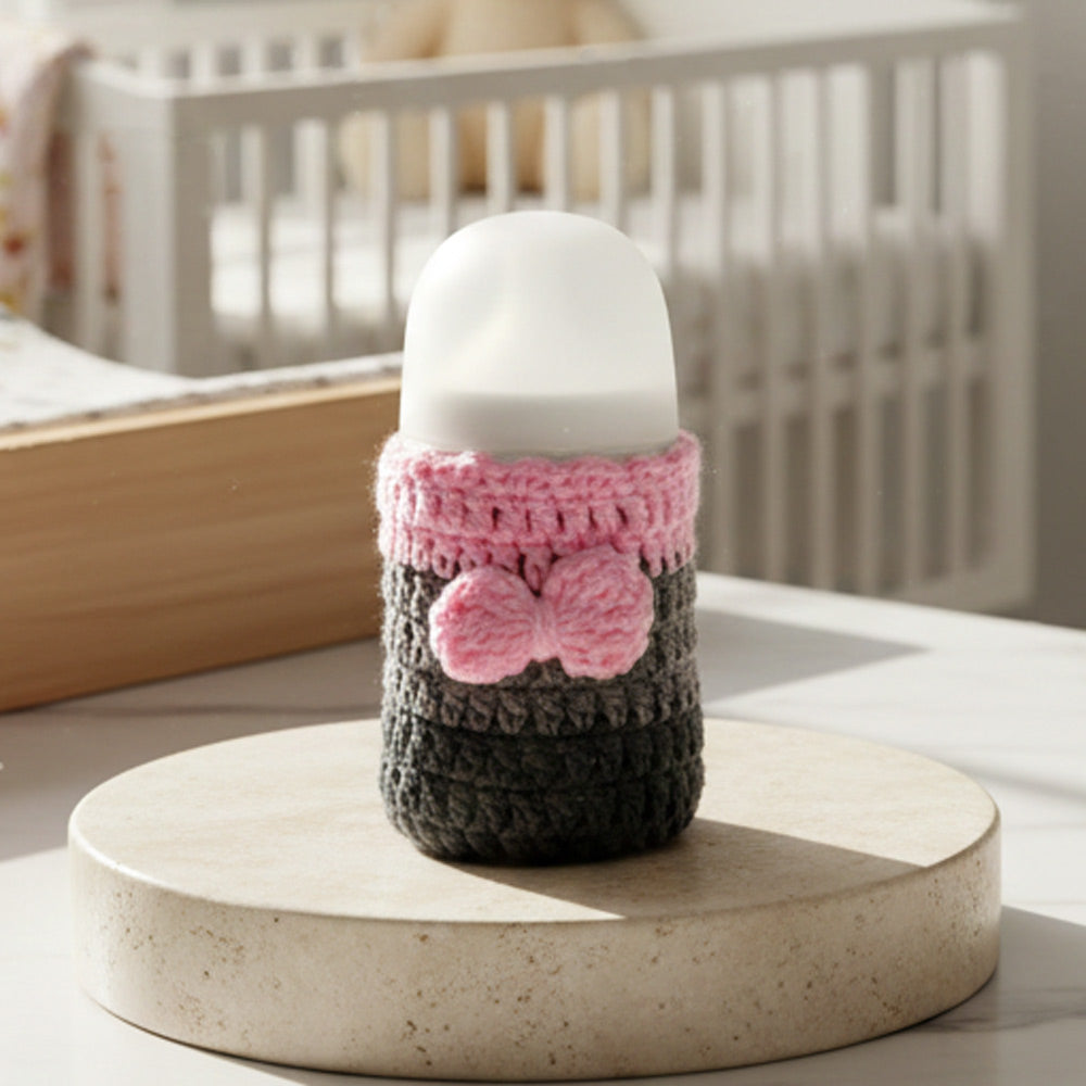 Handmade Crochet Feeder Cover - Pink Bow Design