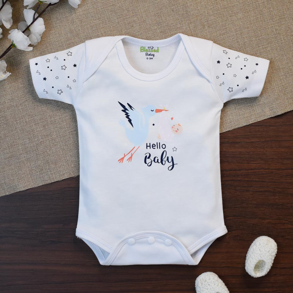 Baby Romper Bird Design White