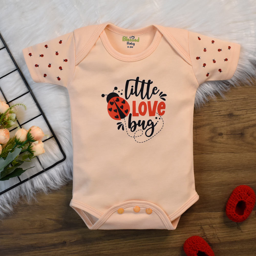 Baby Romper Little Bug Design Peach