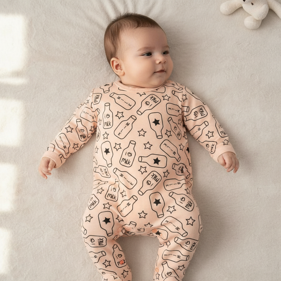 Baby Sleep Suit - Milk Design Peach Colour