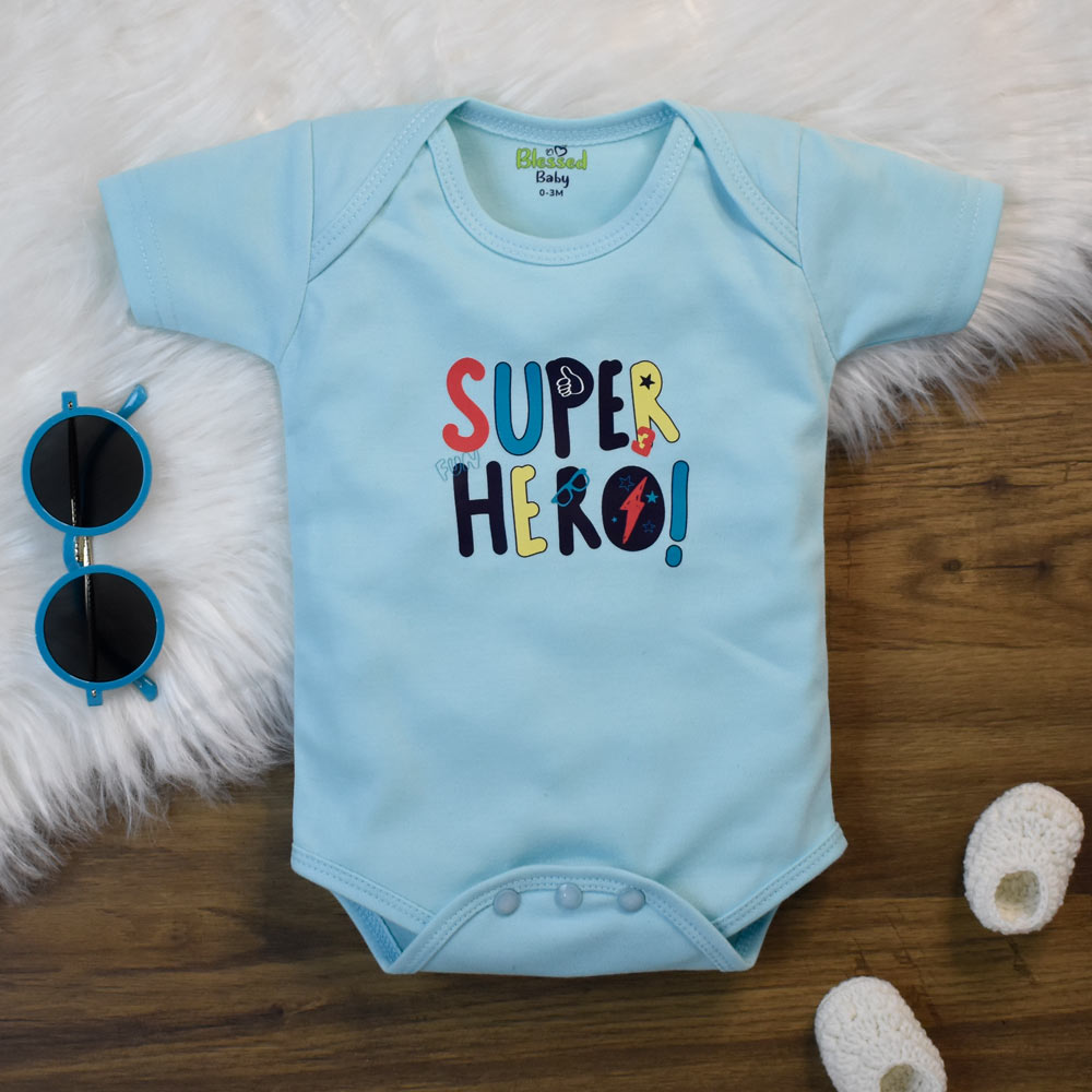 Baby Romper Super Hero Design Blue