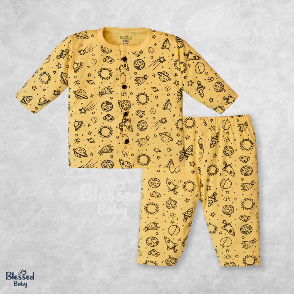 Baby Night Suit – Space Theme Yellow Design