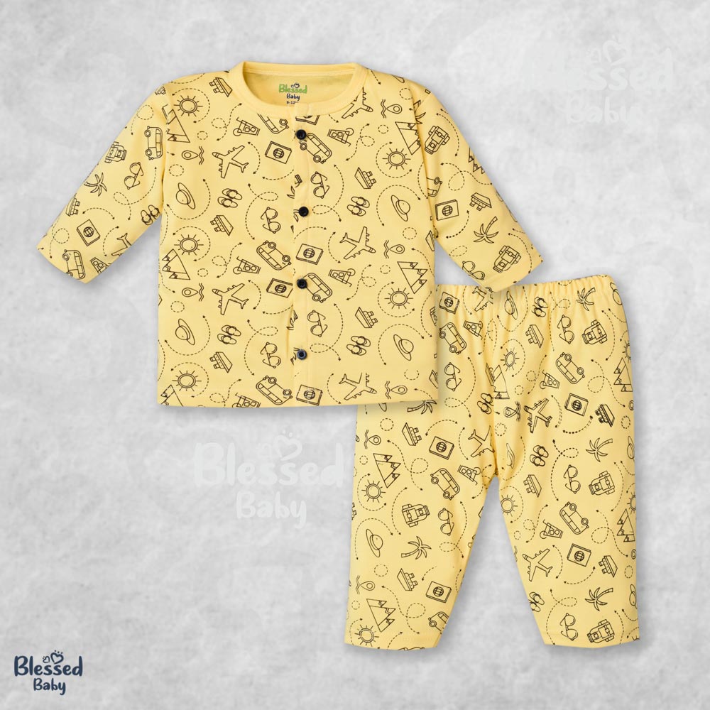 Night Suit For Baby – Yellow Travel Theme Design