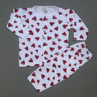 Night Suit For Baby – Hearts Design White Colour